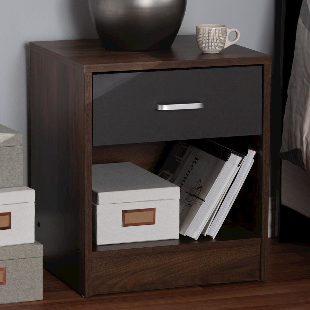 1-Drawer Dark Brown and Dark Grey Finished Nightstand. Picture 16