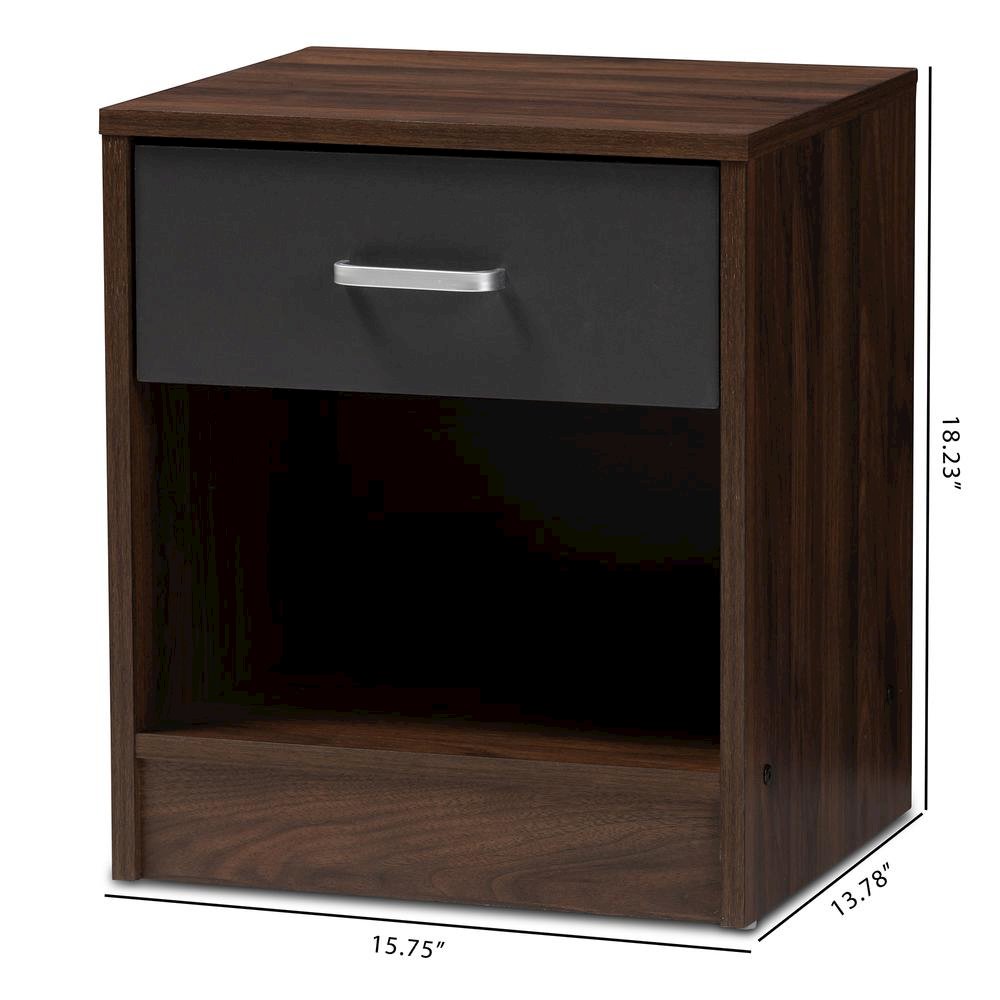 1-Drawer Dark Brown and Dark Grey Finished Nightstand. Picture 18