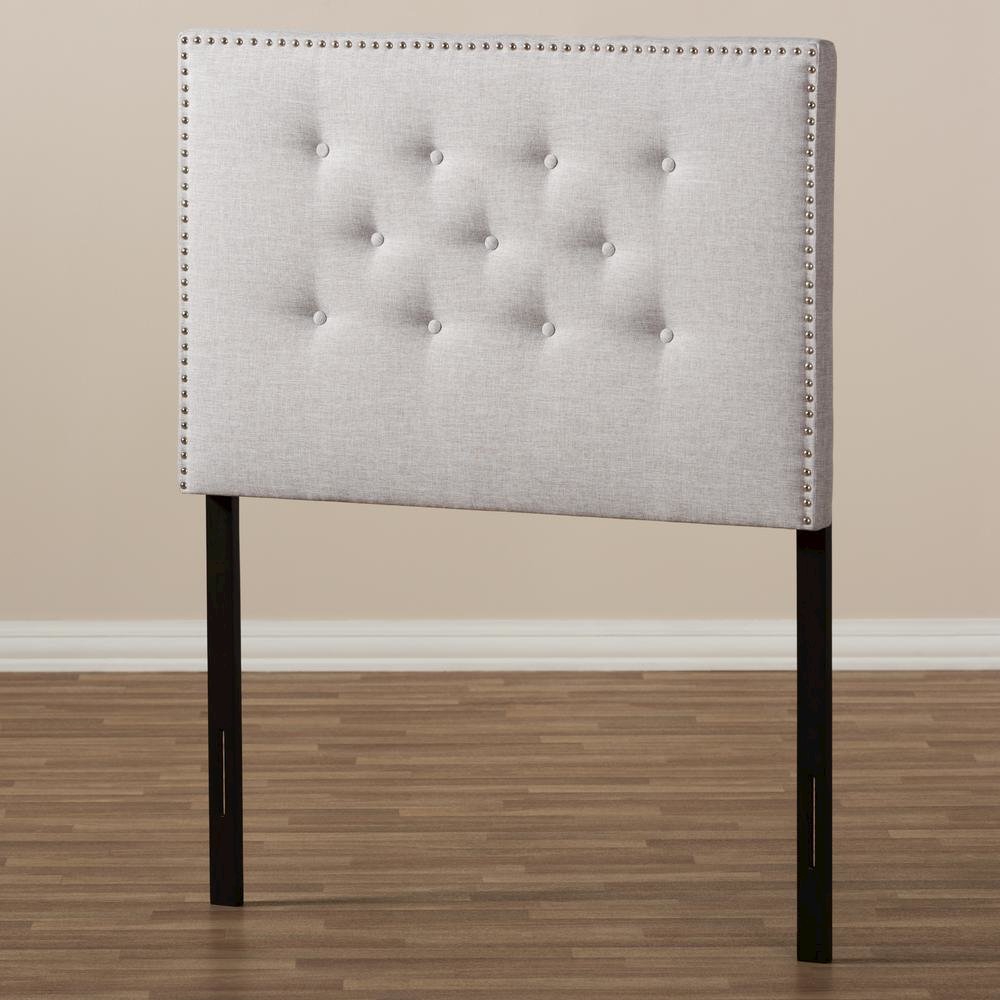 Greyish Beige Fabric Upholstered Twin Size Headboard. Picture 11