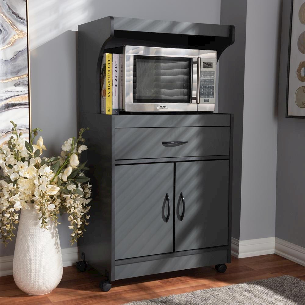 Baxton Studio Tannis Modern and Contemporary Dark Grey Finished Kitchen Cabinet. Picture 18
