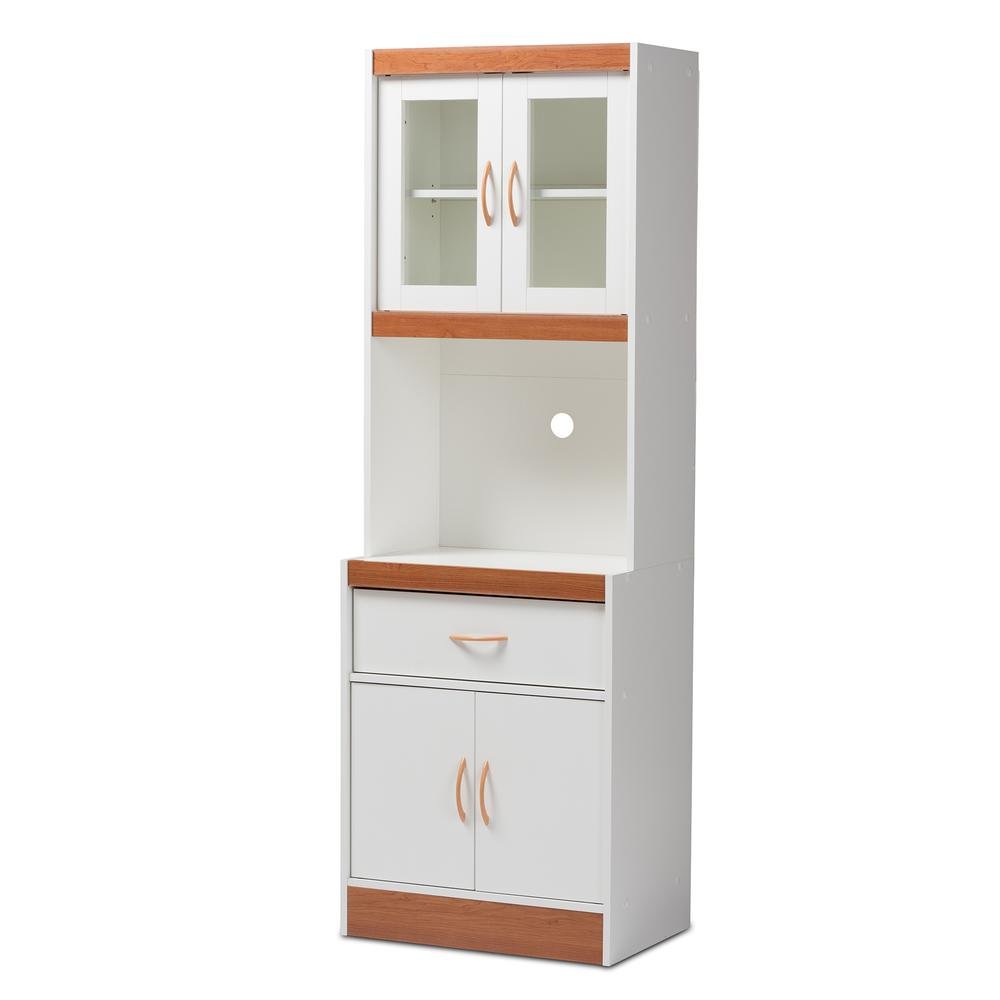 White and Cherry Finished Kitchen Cabinet and Hutch. Picture 10