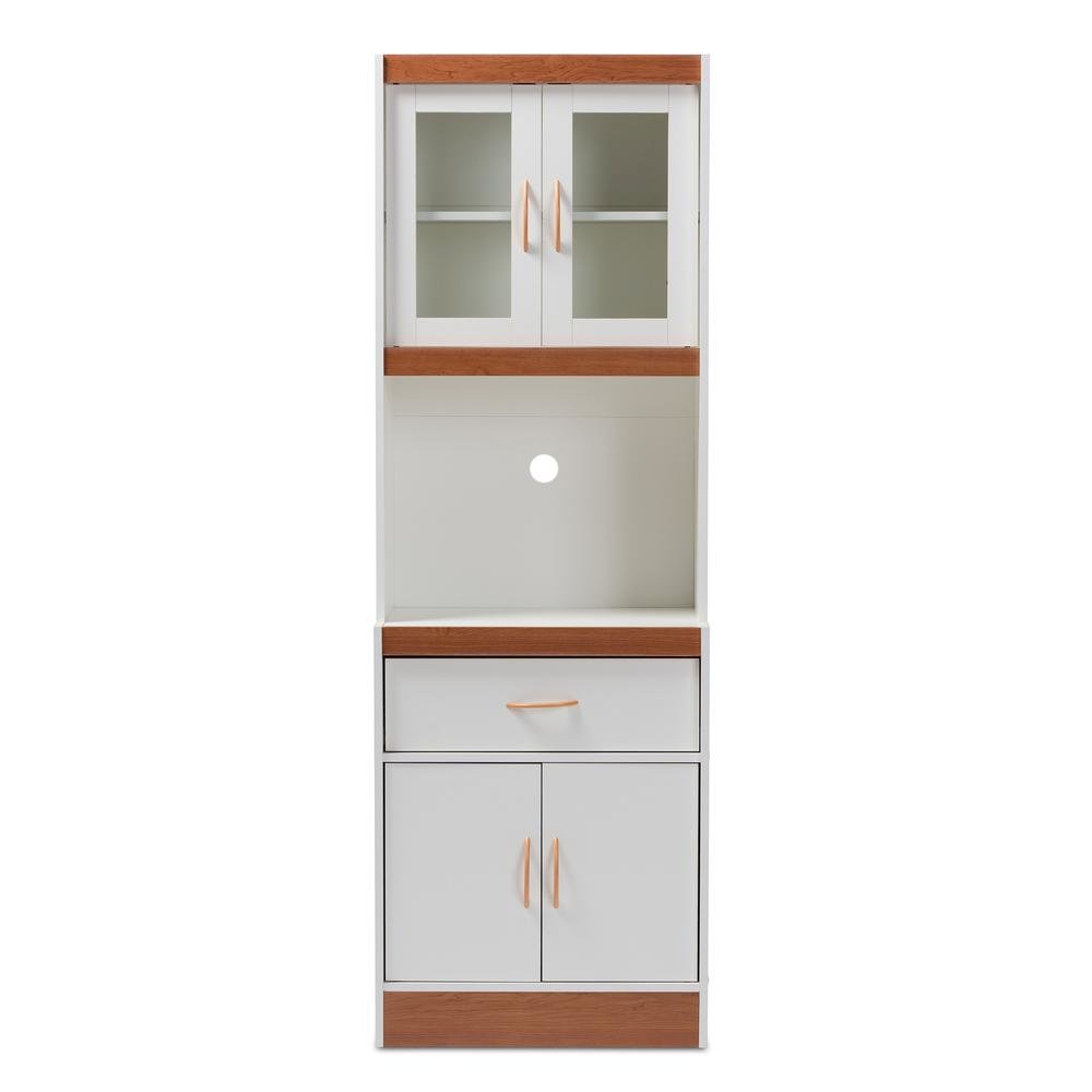 White and Cherry Finished Kitchen Cabinet and Hutch. Picture 12