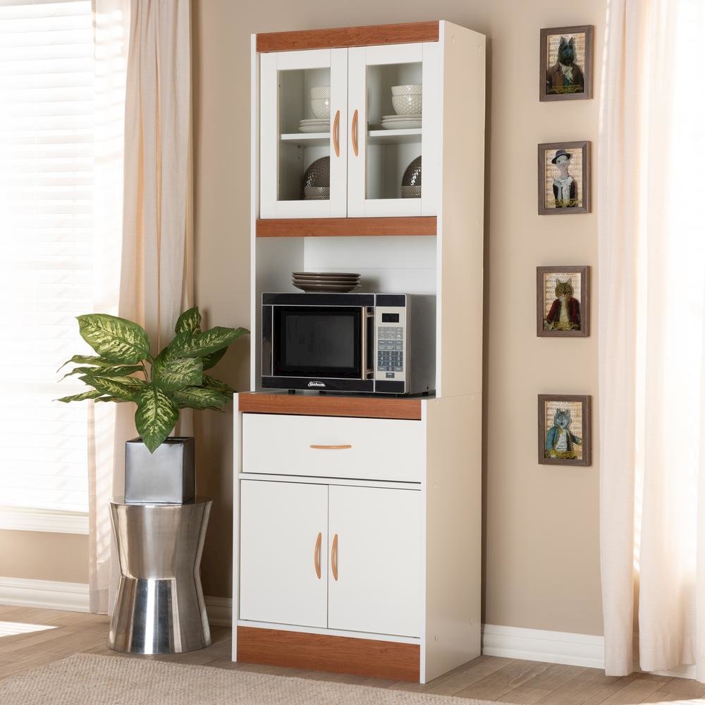 White and Cherry Finished Kitchen Cabinet and Hutch. Picture 16