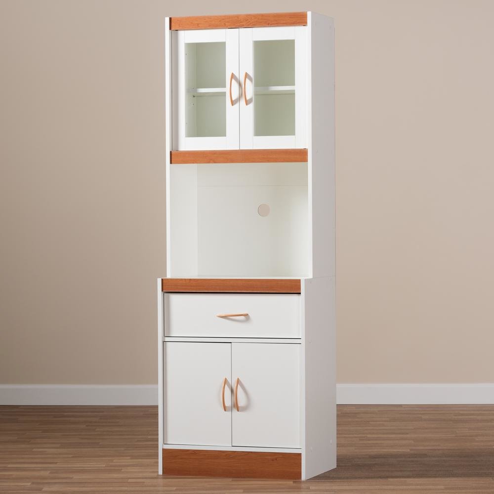 White and Cherry Finished Kitchen Cabinet and Hutch. Picture 17