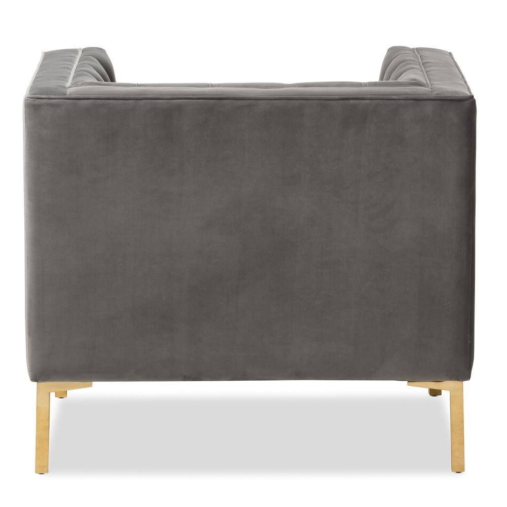 Zanetta Luxe and Glamour Grey Velvet Upholstered Gold Finished Lounge Chair. Picture 13