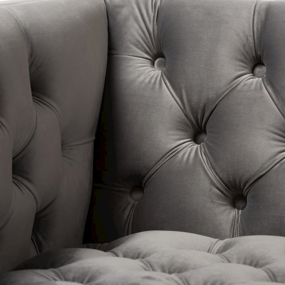 Zanetta Luxe and Glamour Grey Velvet Upholstered Gold Finished Lounge Chair. Picture 14