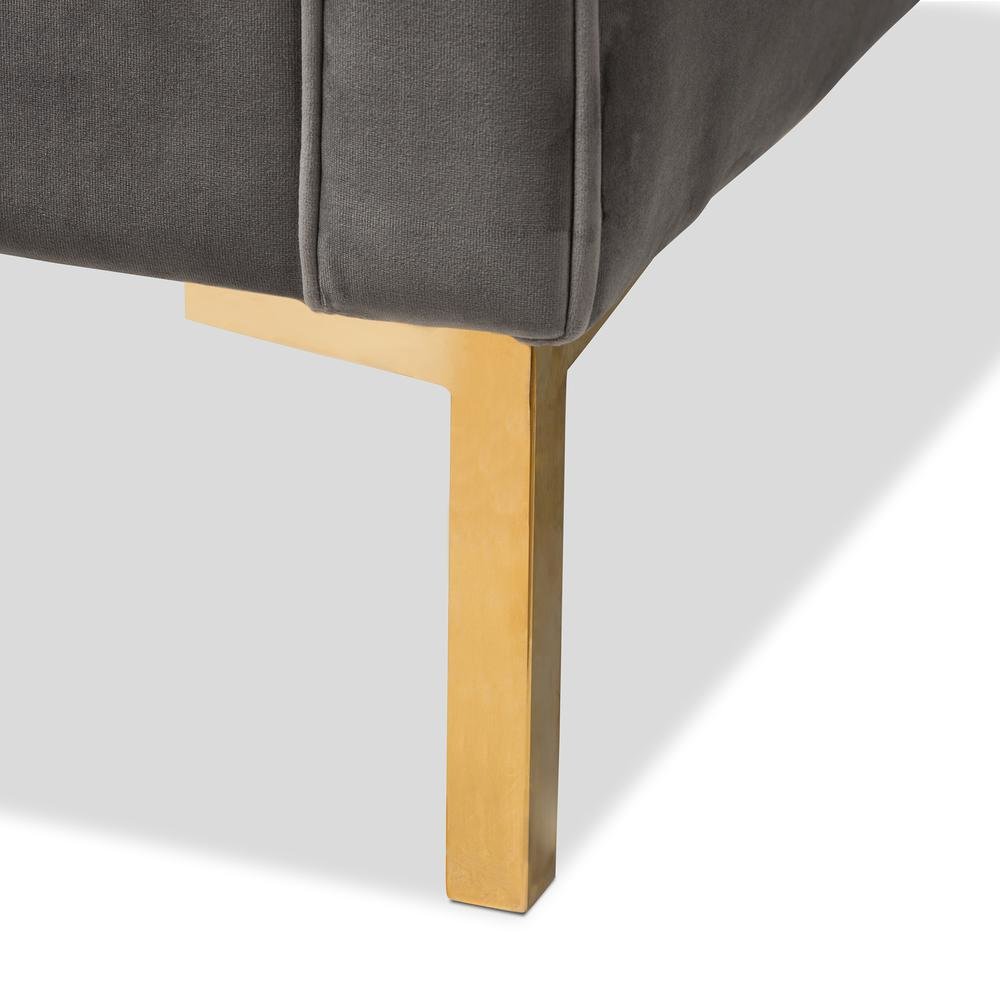 Zanetta Luxe and Glamour Grey Velvet Upholstered Gold Finished Lounge Chair. Picture 15
