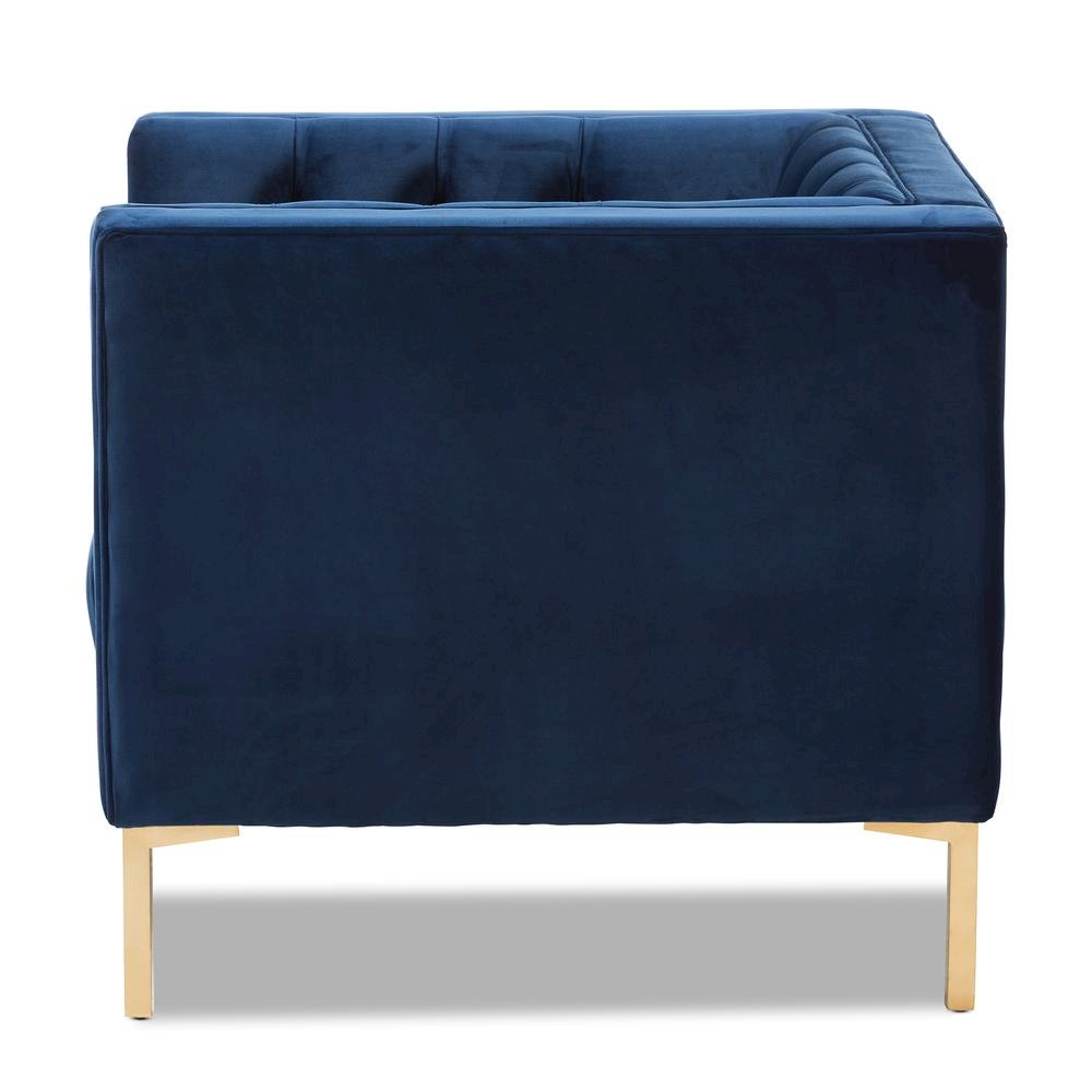 Zanetta Luxe and Glamour Navy Velvet Upholstered Gold Finished Lounge Chair. Picture 11