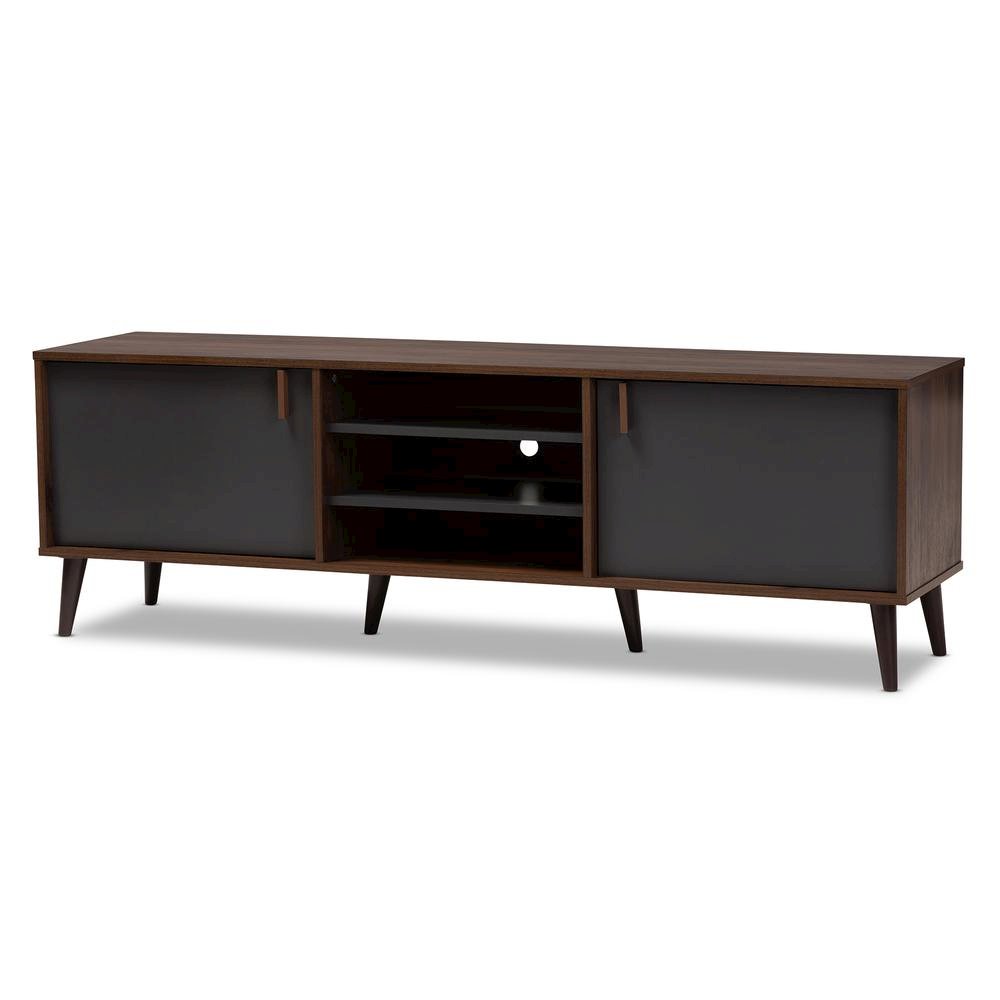 Baxton Studio Samuel Mid-Century Modern Brown and Dark Grey Finished TV Stand. Picture 10