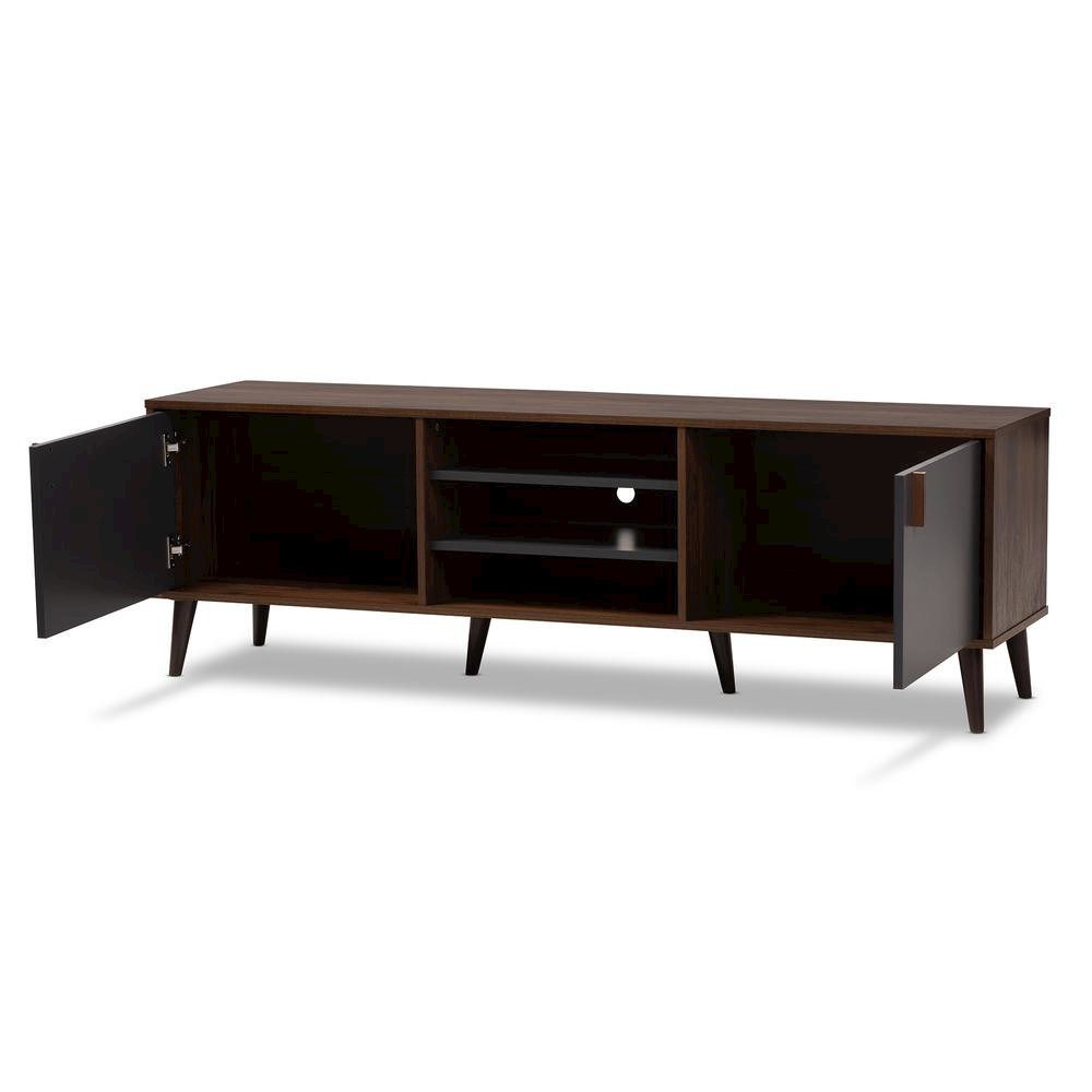 Baxton Studio Samuel Mid-Century Modern Brown and Dark Grey Finished TV Stand. Picture 11