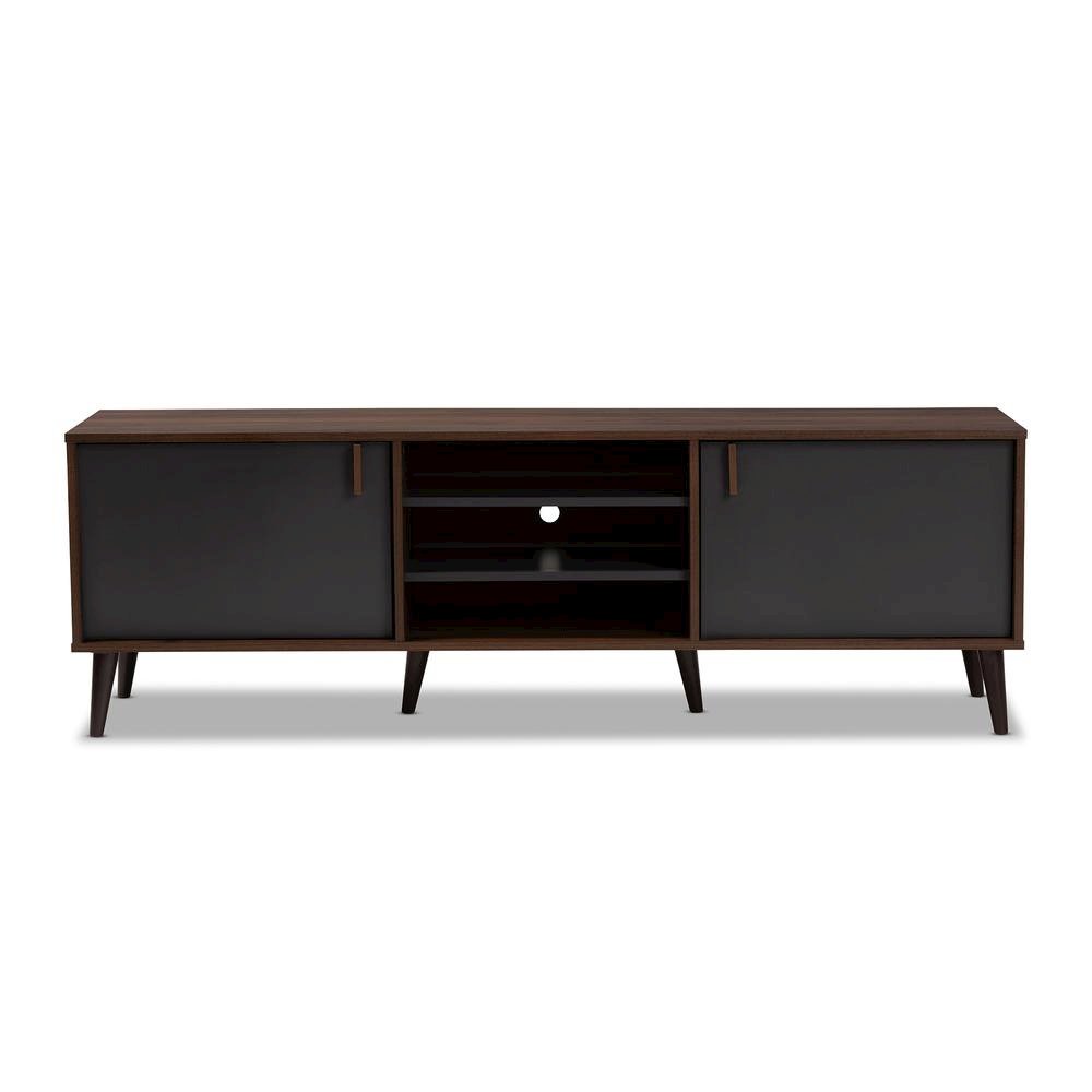 Baxton Studio Samuel Mid-Century Modern Brown and Dark Grey Finished TV Stand. Picture 12