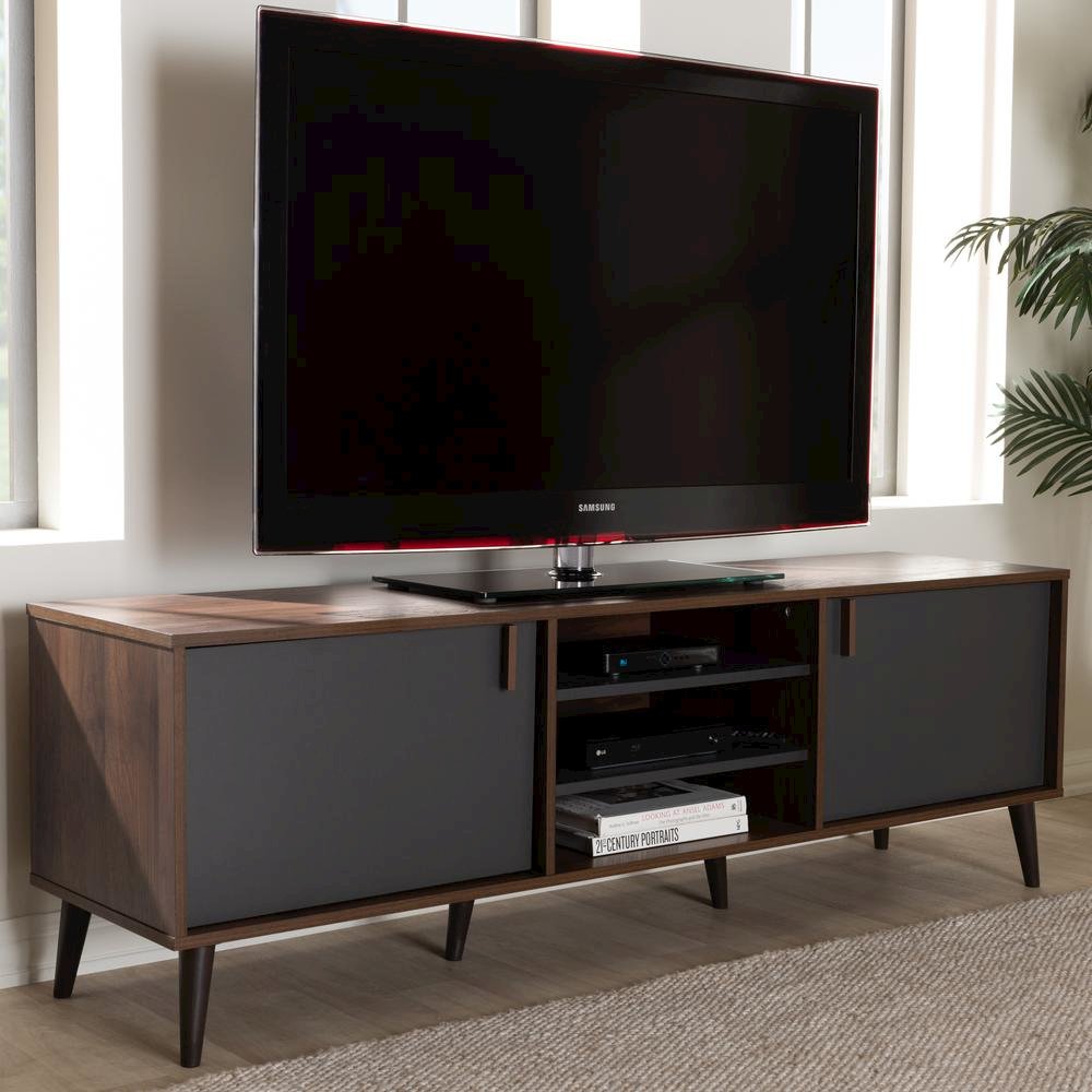 Baxton Studio Samuel Mid-Century Modern Brown and Dark Grey Finished TV Stand. Picture 16