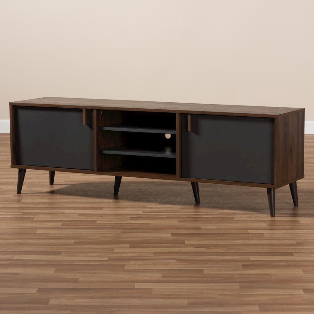 Baxton Studio Samuel Mid-Century Modern Brown and Dark Grey Finished TV Stand. Picture 17