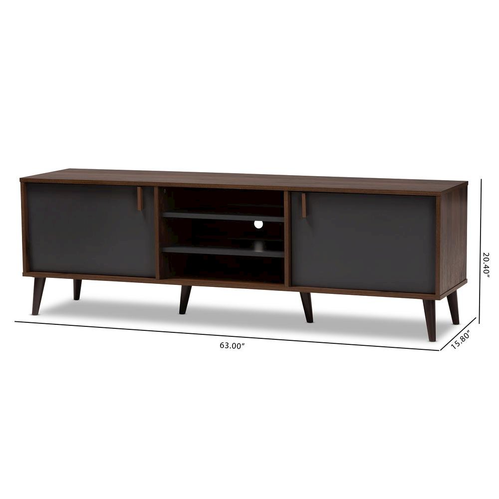 Baxton Studio Samuel Mid-Century Modern Brown and Dark Grey Finished TV Stand. Picture 18
