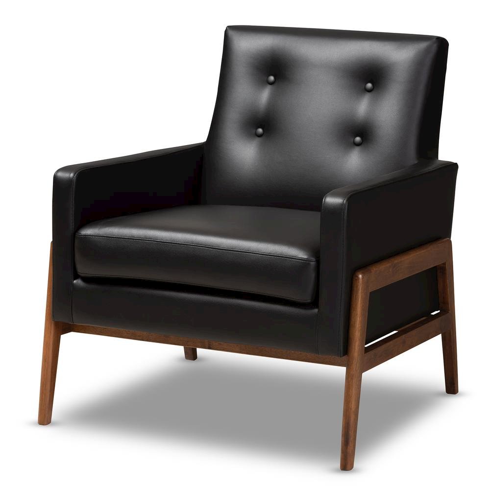 Leather Upholstered Walnut Wood Lounge Chair. Picture 9