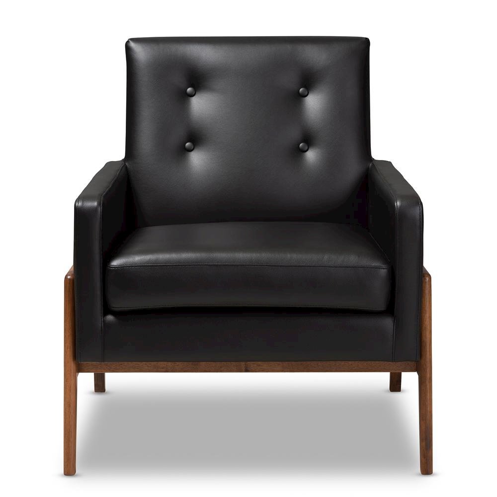 Leather Upholstered Walnut Wood Lounge Chair. Picture 10