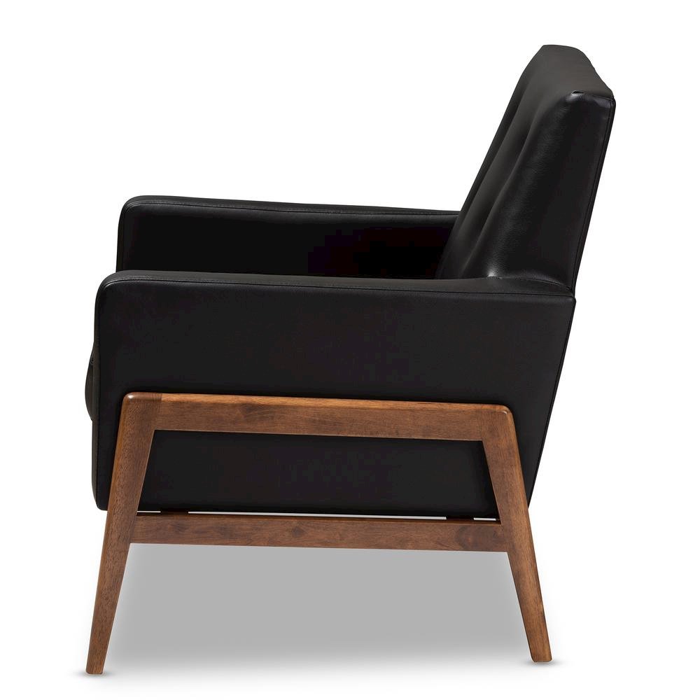 Leather Upholstered Walnut Wood Lounge Chair. Picture 11
