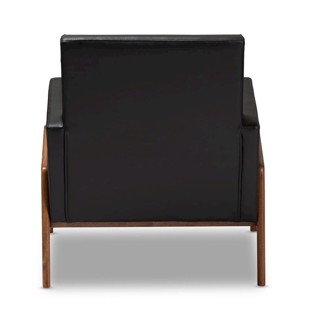 Leather Upholstered Walnut Wood Lounge Chair. Picture 12