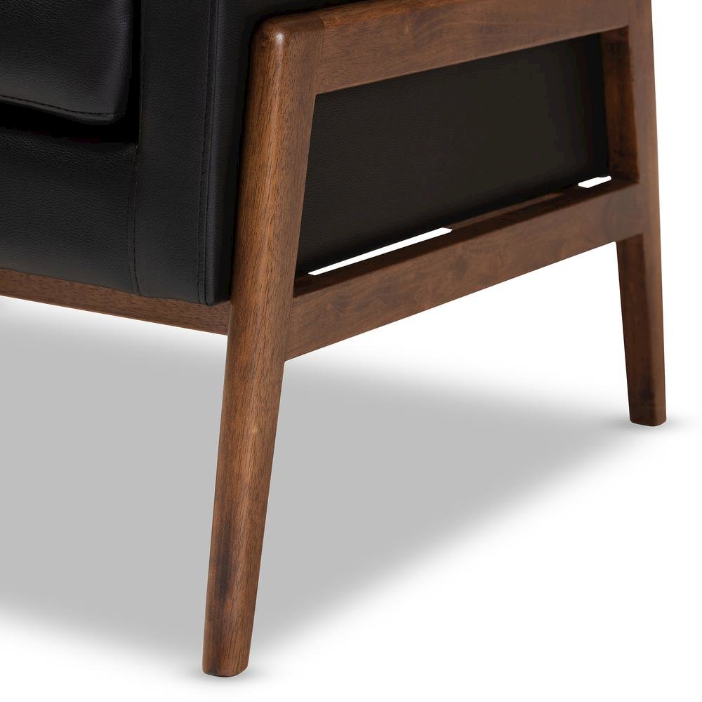 Leather Upholstered Walnut Wood Lounge Chair. Picture 14