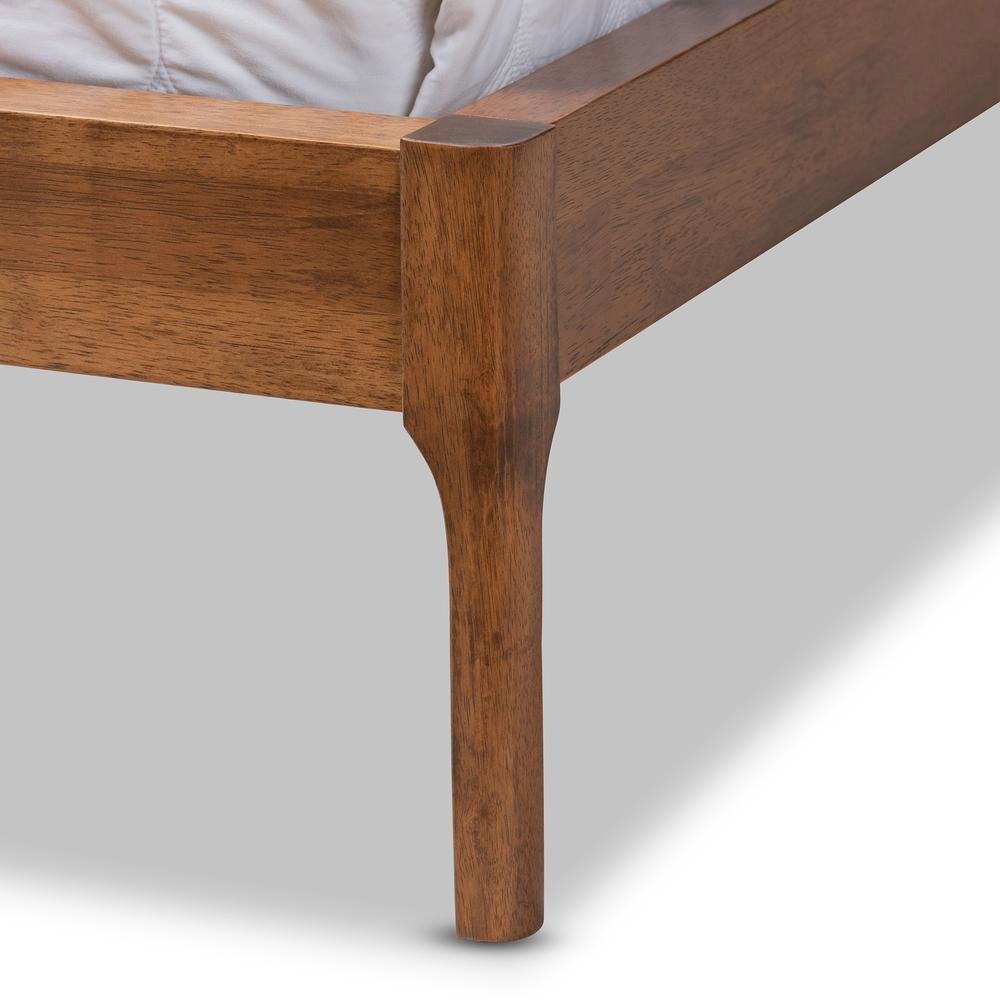 Beige Fabric Upholstered Walnut Finished Full Size Platform Bed. Picture 15