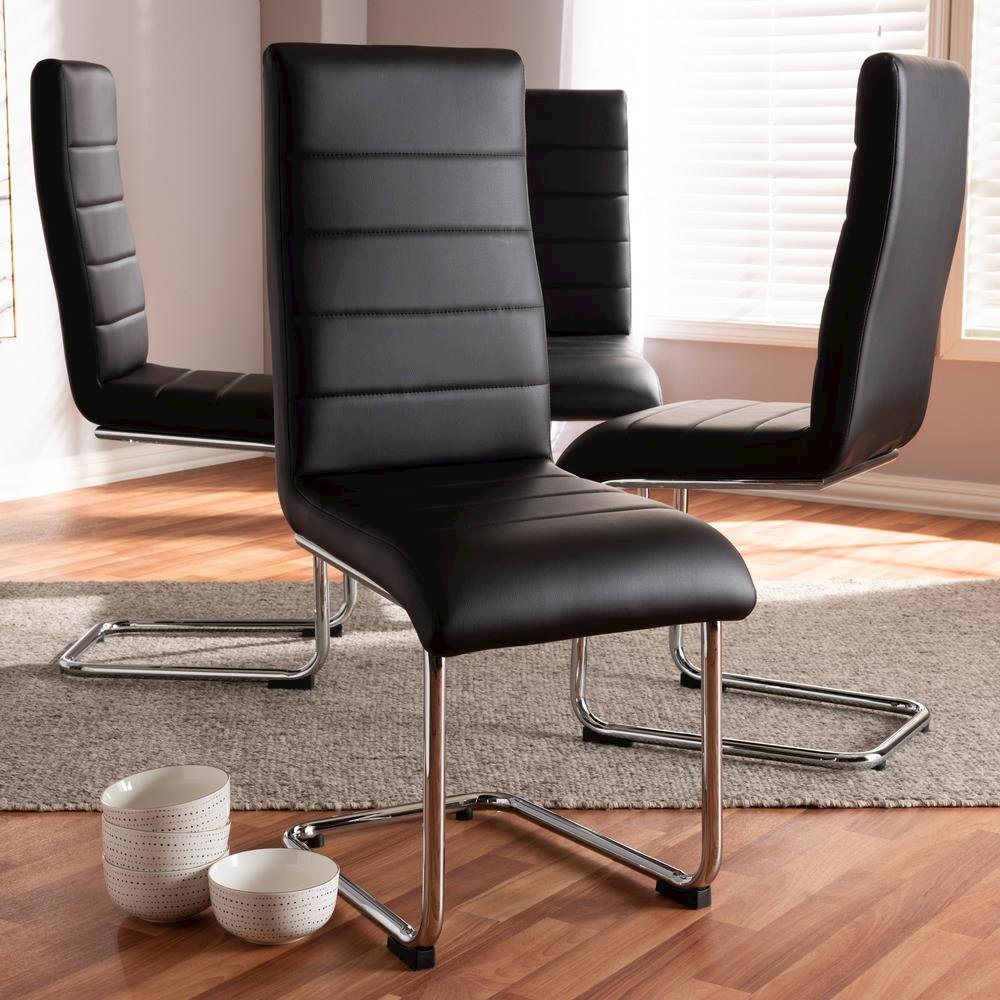 Black Faux Leather Upholstered Dining Chair (Set of 4). Picture 8