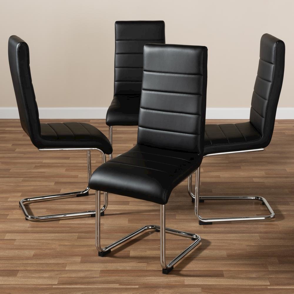 Black Faux Leather Upholstered Dining Chair (Set of 4). Picture 9