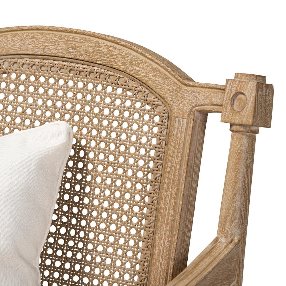 Clemence French Provincial Ivory Fabric Upholstered Whitewashed Wood Armchair. Picture 15