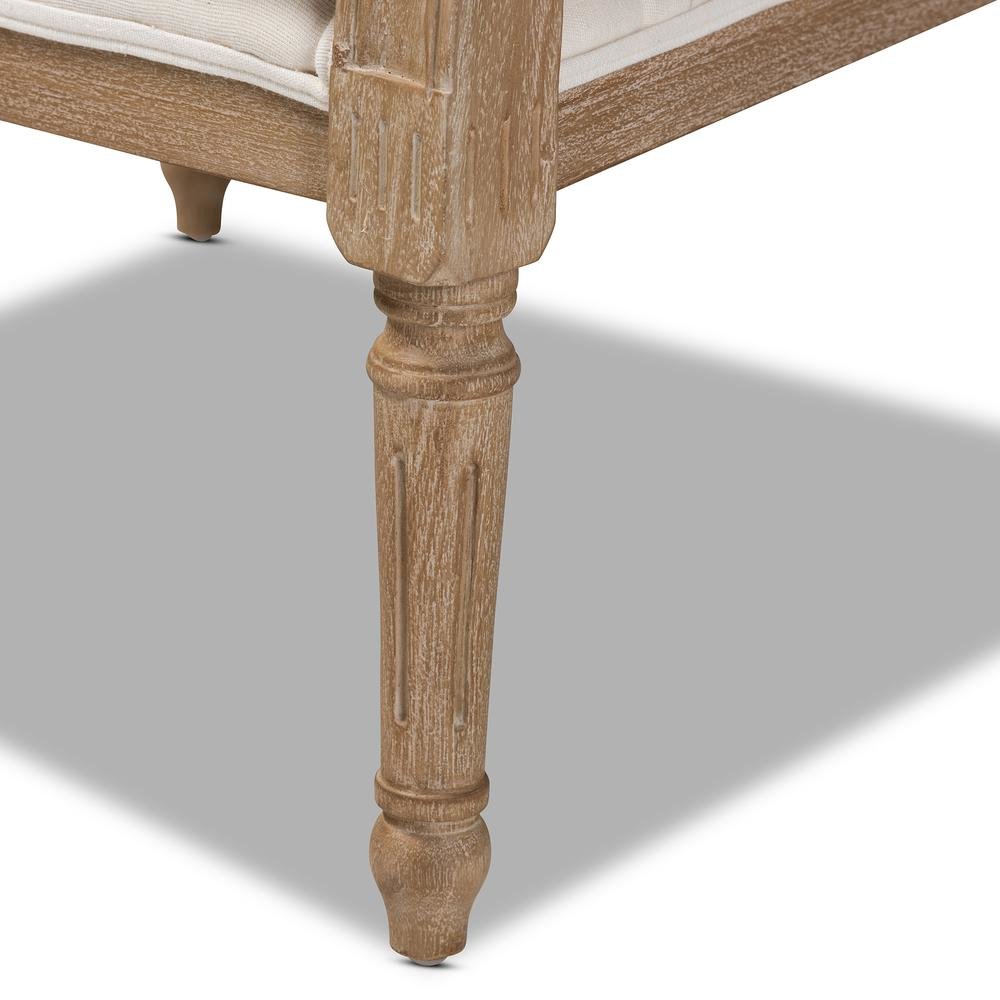 Clemence French Provincial Ivory Fabric Upholstered Whitewashed Wood Armchair. Picture 17