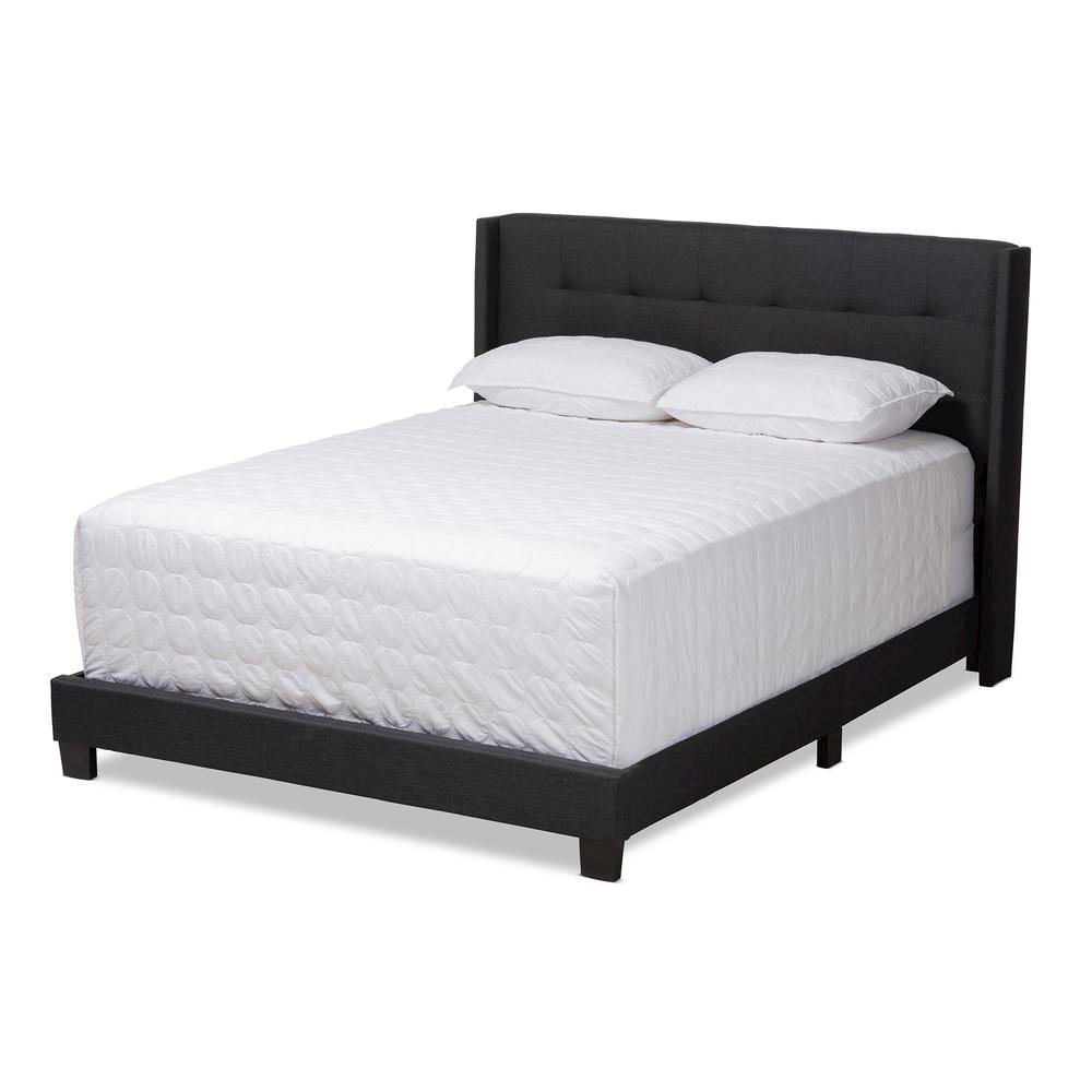 Lisette Modern and Contemporary Charcoal Grey Fabric Upholstered Queen Size Bed. Picture 8