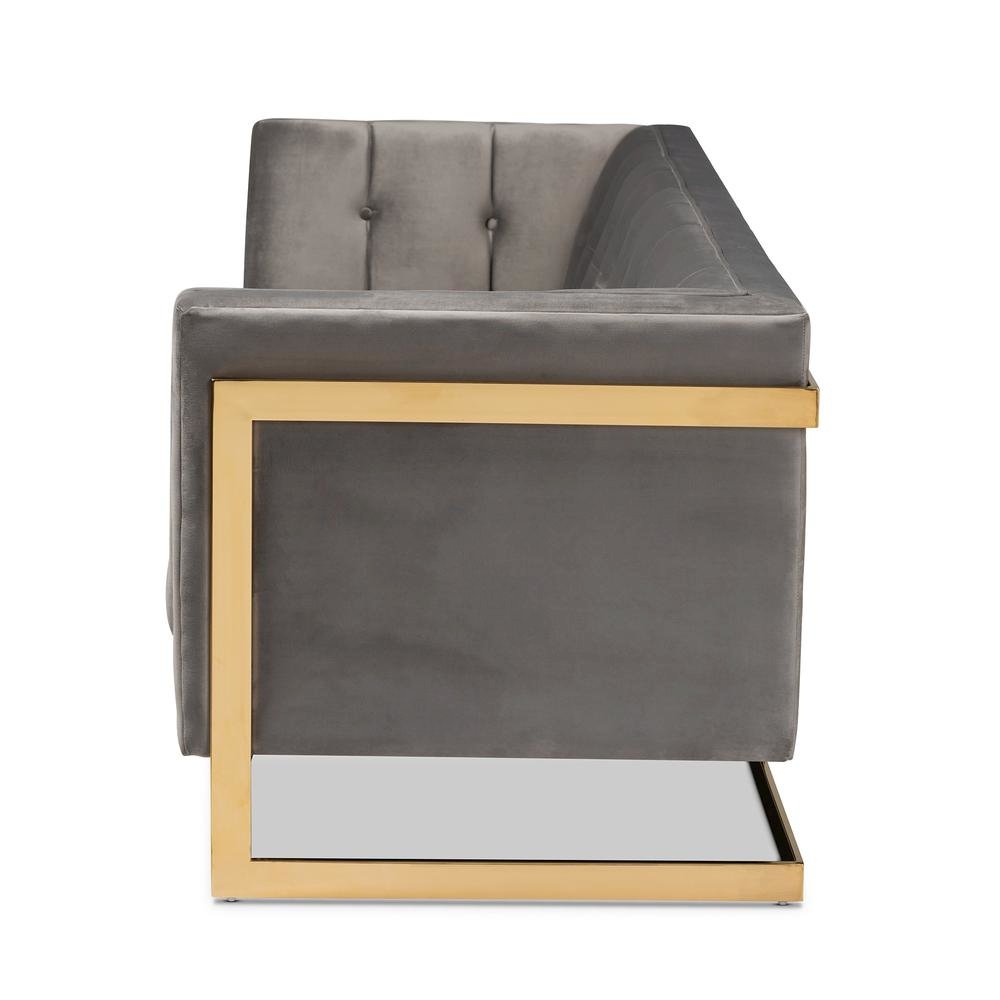 Button Tufted Sofa with Gold-Tone Frame. Picture 13