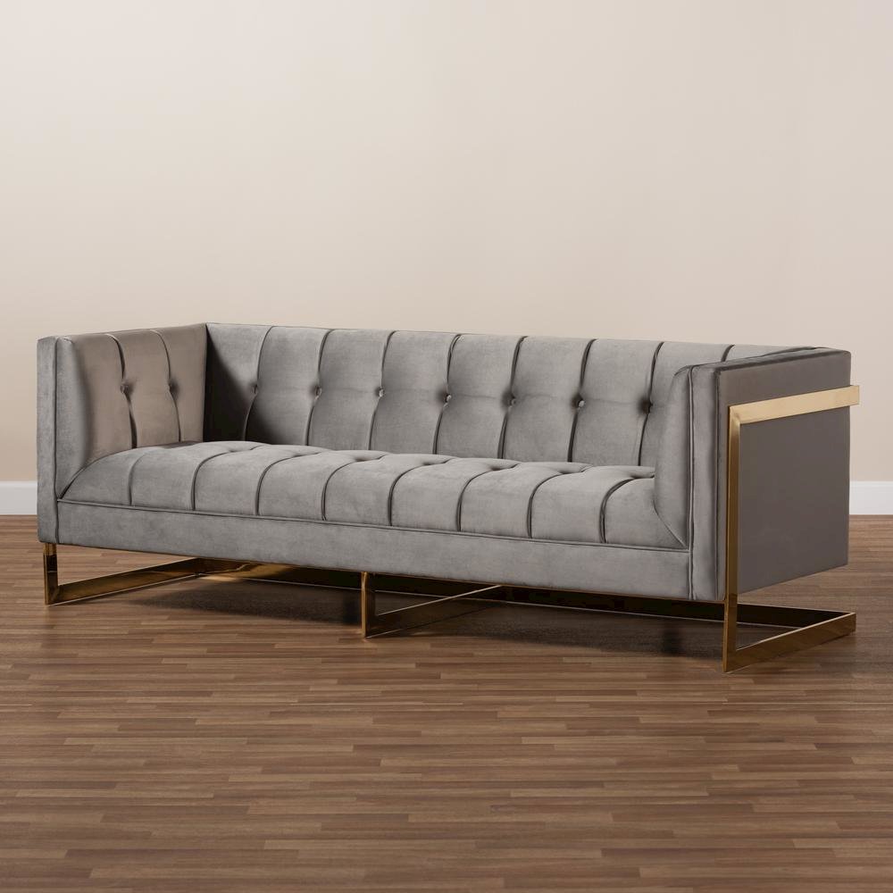 Button Tufted Sofa with Gold-Tone Frame. Picture 19