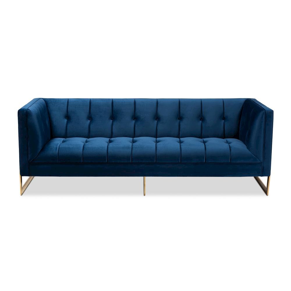Button Tufted Gold Sofa with Gold-Tone Frame. Picture 12