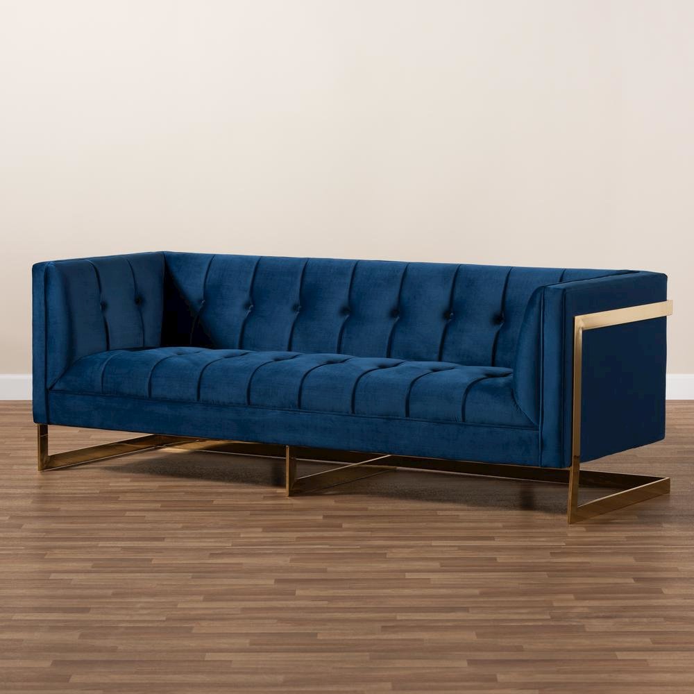 Button Tufted Gold Sofa with Gold-Tone Frame. Picture 19