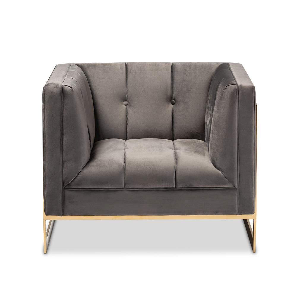 Button Tufted Armchair with Gold-Tone Frame. Picture 12