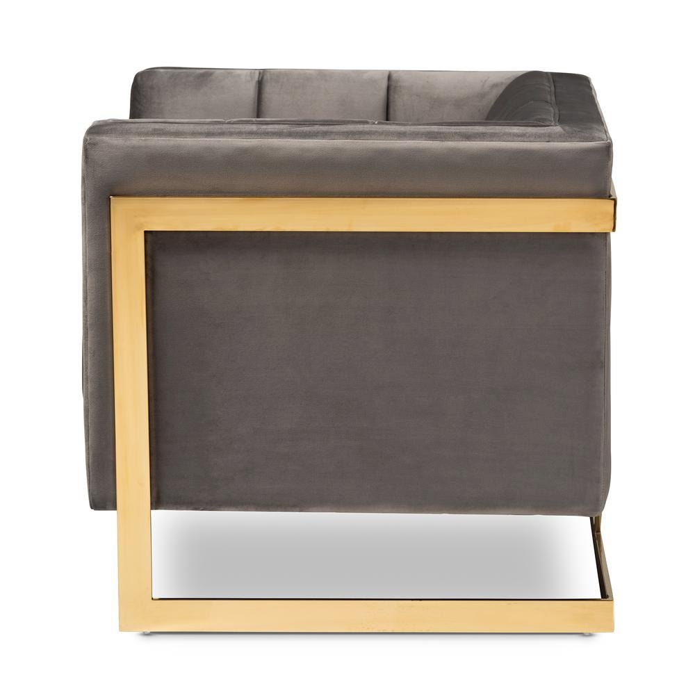 Button Tufted Armchair with Gold-Tone Frame. Picture 13