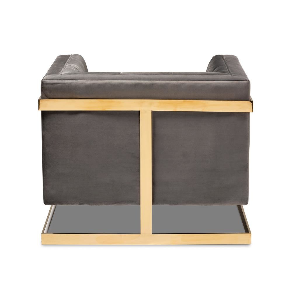 Button Tufted Armchair with Gold-Tone Frame. Picture 14