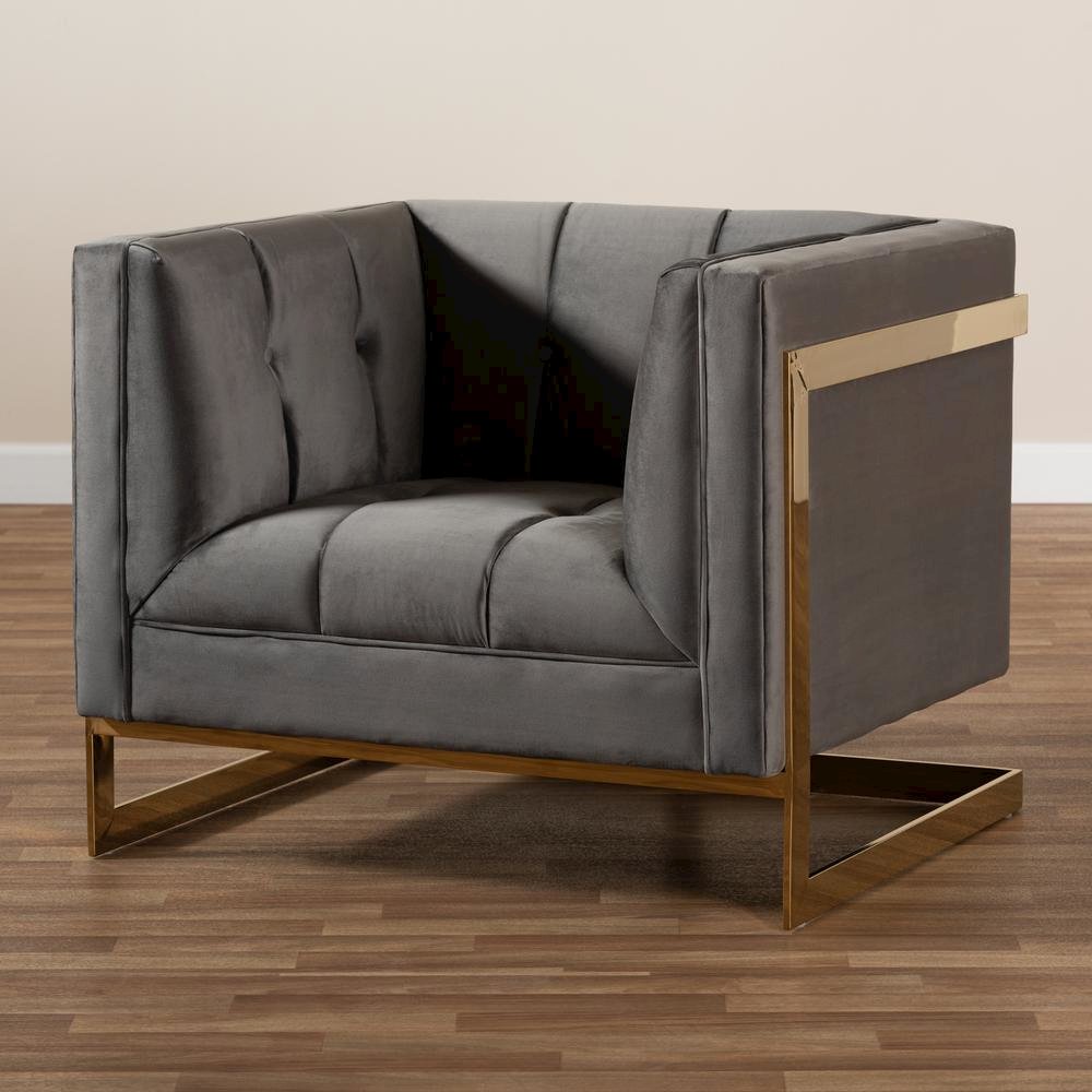 Button Tufted Armchair with Gold-Tone Frame. Picture 19