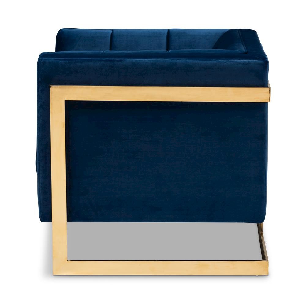 Button Tufted Armchair with Gold-Tone Frame. Picture 13