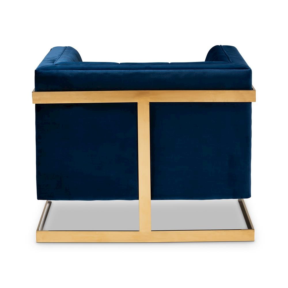Button Tufted Armchair with Gold-Tone Frame. Picture 14