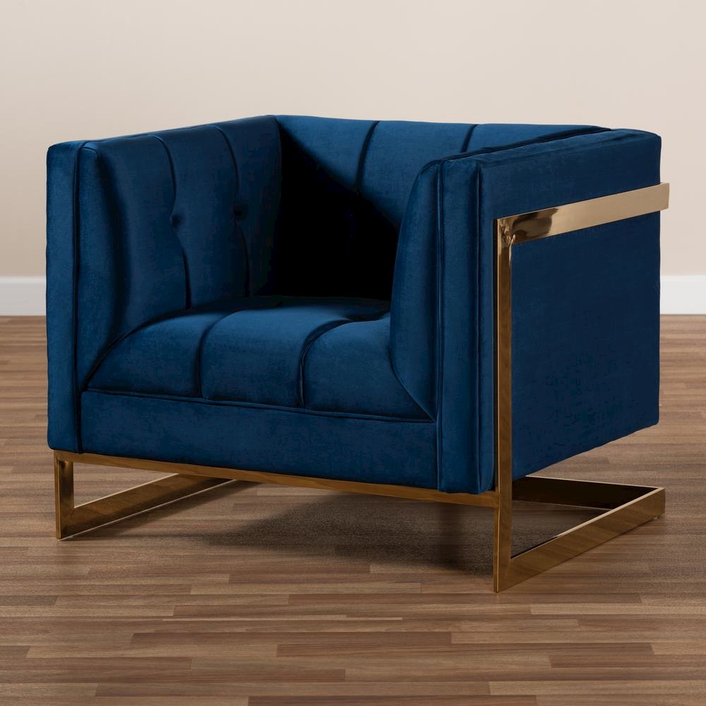 Button Tufted Armchair with Gold-Tone Frame. Picture 19