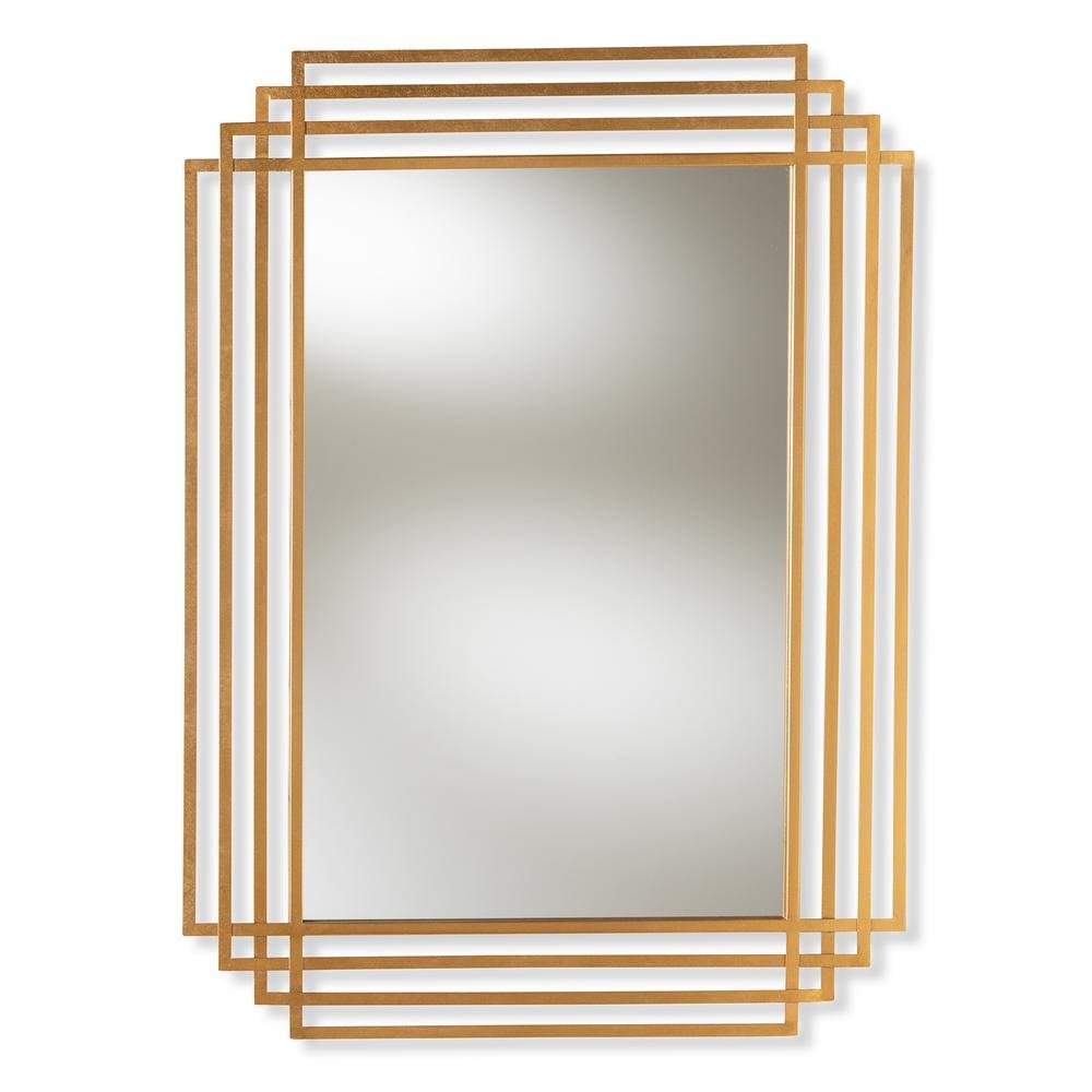 Kalinda Art Deco Antique Gold Finished Rectangular Accent Wall Mirror. Picture 7