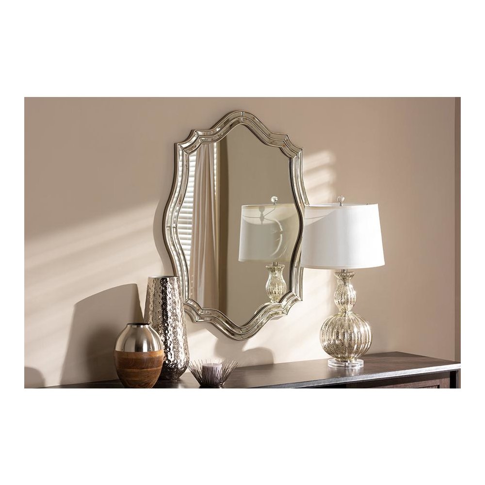 Baxton Studio Isidora Art Deco Antique Silver Finished Accent Wall Mirror. Picture 2