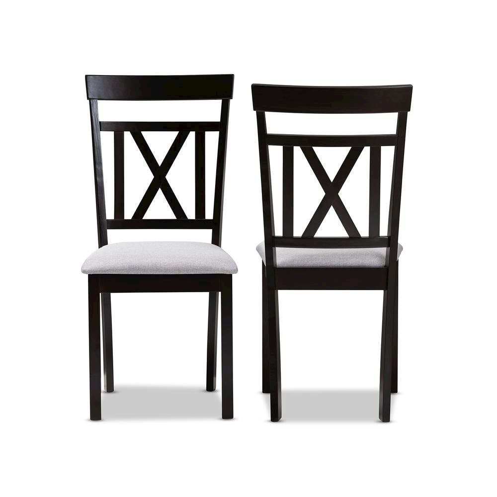Grey Fabric Upholstered and Espresso Brown Finished Dining Chair Set of 2. Picture 9