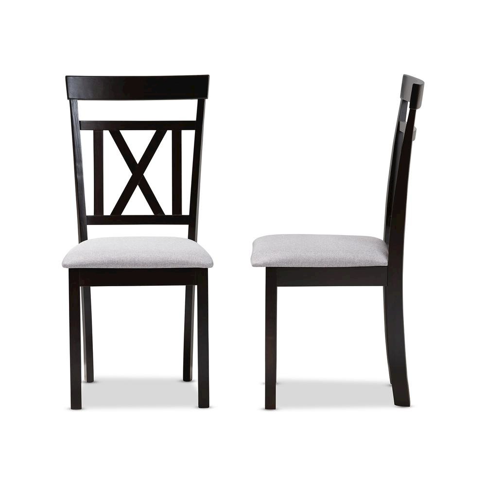 Grey Fabric Upholstered and Espresso Brown Finished Dining Chair Set of 2. Picture 10