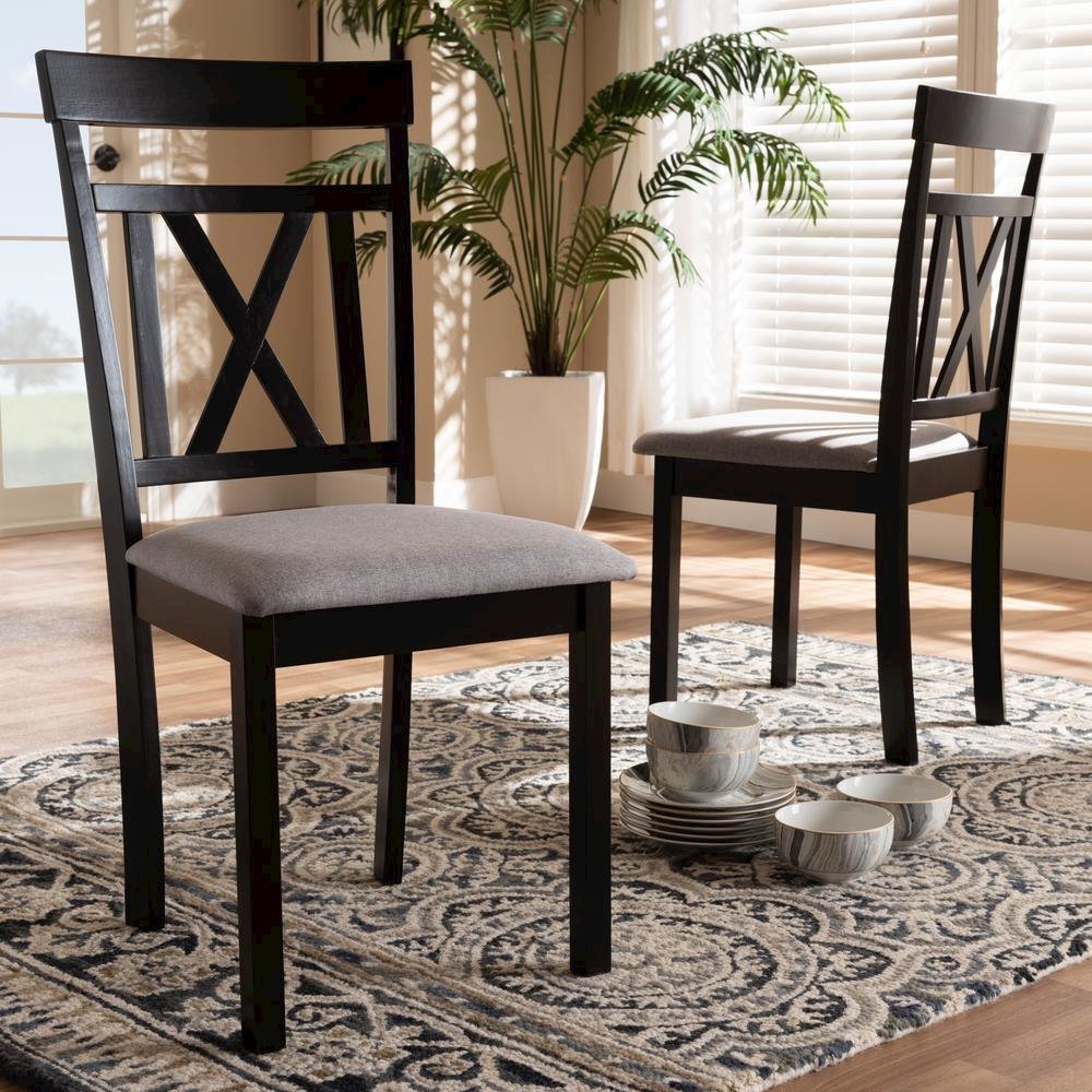 Grey Fabric Upholstered and Espresso Brown Finished Dining Chair Set of 2. Picture 12
