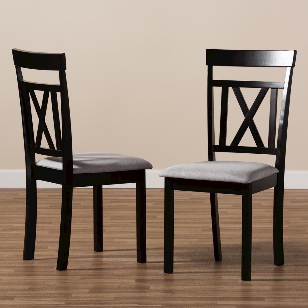 Grey Fabric Upholstered and Espresso Brown Finished Dining Chair Set of 2. Picture 13