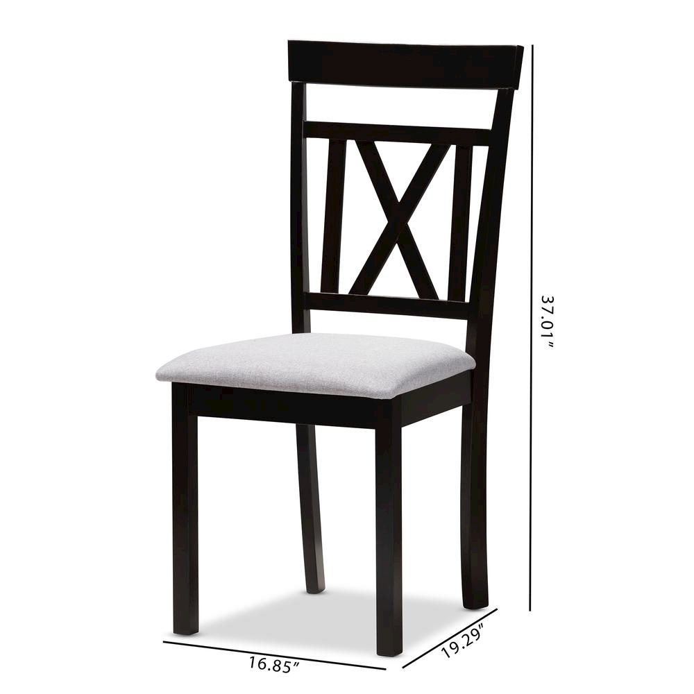 Grey Fabric Upholstered and Espresso Brown Finished Dining Chair Set of 2. Picture 14