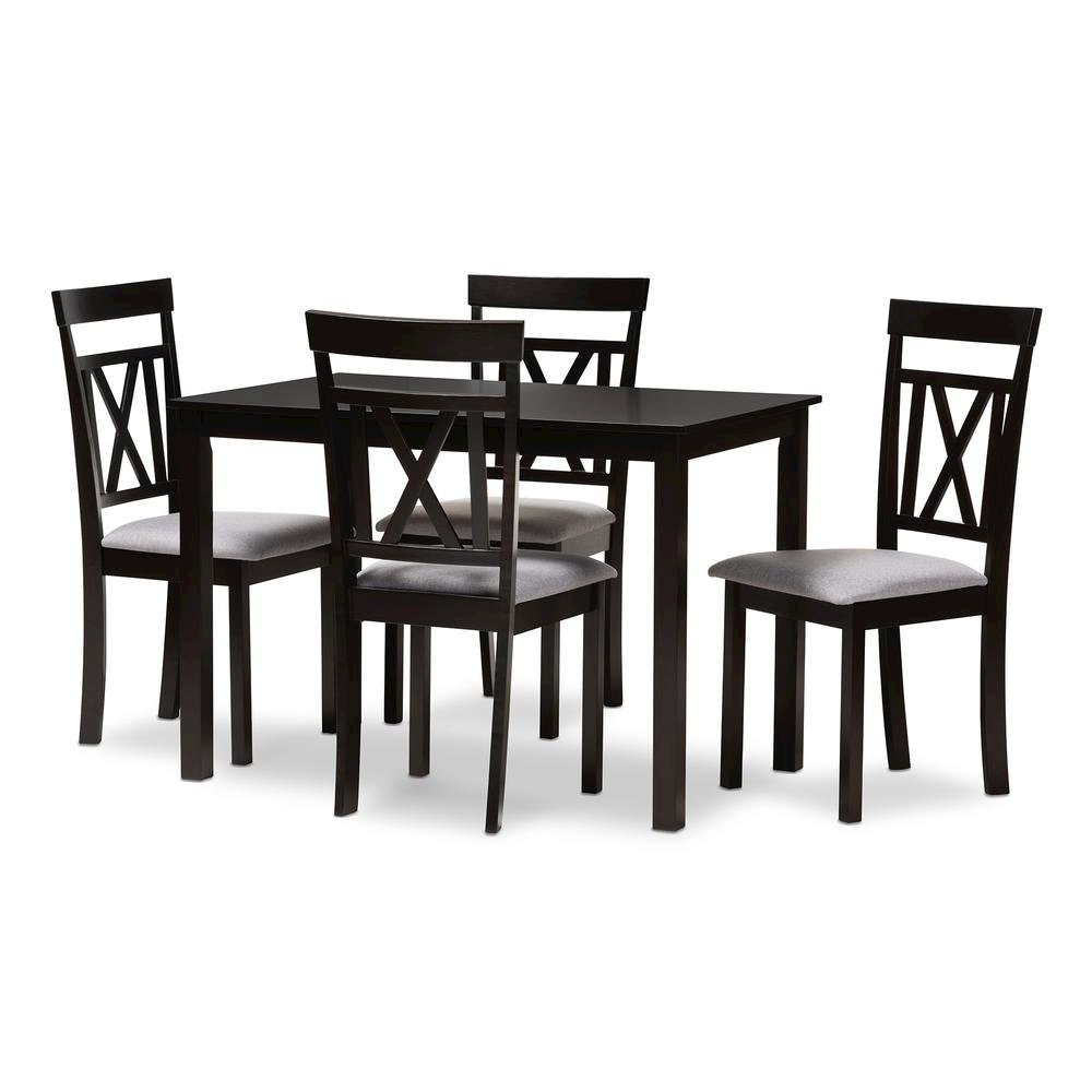 Espresso Brown Finished and Grey Fabric Upholstered 5-Piece Dining Set. Picture 5