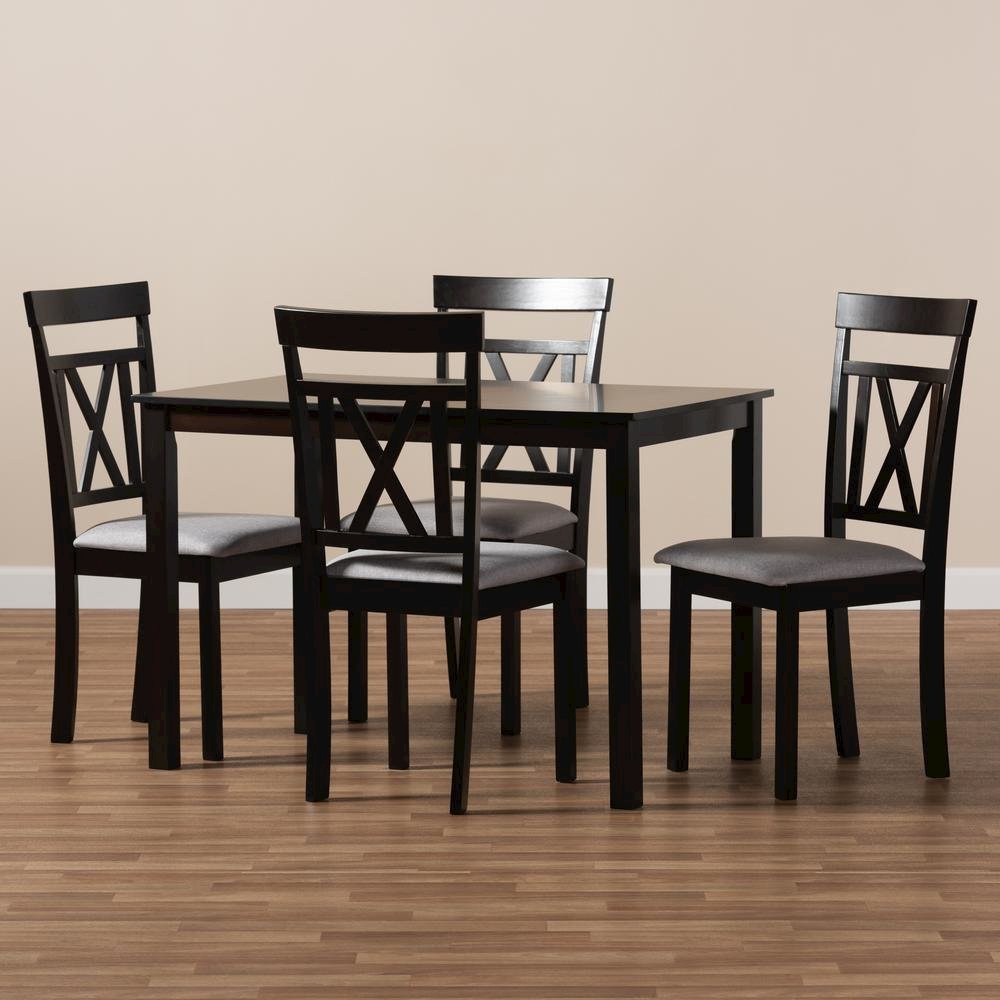 Espresso Brown Finished and Grey Fabric Upholstered 5-Piece Dining Set. Picture 7