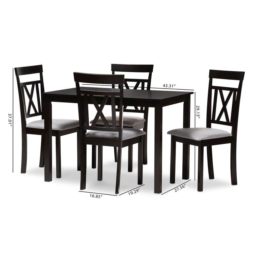 Espresso Brown Finished and Grey Fabric Upholstered 5-Piece Dining Set. Picture 8